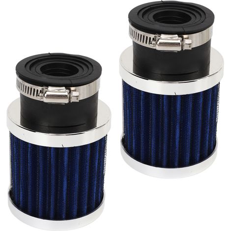 Lot de 2 filtres à air pour moto, à fixation par collier, à haut débit, coniques et ronds, pour carburateur de 28 à 48 mm, bleus. Protection moteur. (1/5)