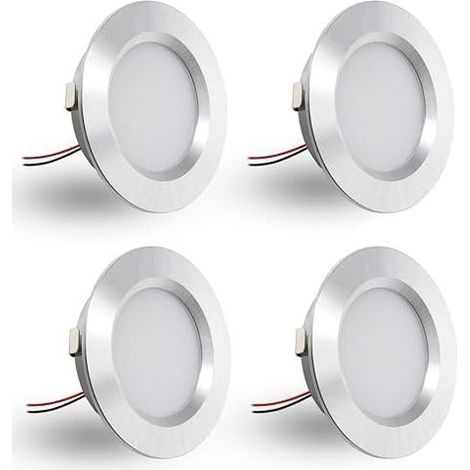 Lot de 4 spots encastrés LED 12V 3W, spots encastrés LED plats, pour trous de montage de 55-58mm et 14mm, spots de plafond dimmables 12V IP44, spots encastrés pour meubles (argent, blanc chaud 3000K) (1/5)