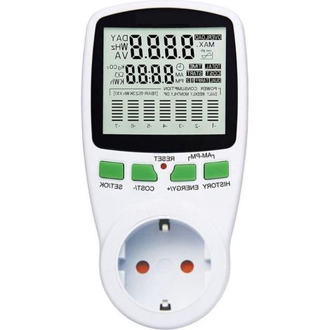 Stromzählersteckdose – Wattmeter/Stromzähler – Energieverbrauch messen – LCD-Display – max. 16 A – Weiß (1/5)