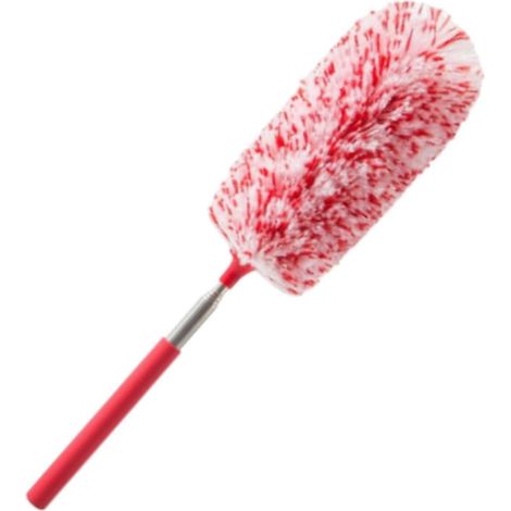 Plumeau flexible avec manche télescopique, robuste et réutilisable, lavable, idéal pour le nettoyage des plafonds hauts.-Red White (1/5)