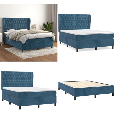 Boxspringbett mit Matratze Dunkelblau 140x200 cm Samt - Samtbett - Boxspringbett - Doppelbett - Luxusbett - Bettenrahmen - Home & Living (1/5)