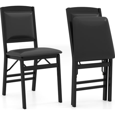 COSTWAY 2 Pack Folding Dining Chairs Foldable Chairs with PVC Padded Seat-Balck (1/5)