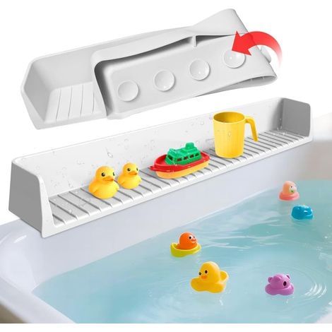 Protection anti-éclaboussures pour baignoire enfant avec ventouses, support de jouets de bain en silicone et protection pour salle de bain.