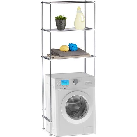 Relaxdays Estantería para lavadora, Tres estantes, Organizador para el baño, Cromo, Gris, 162 x 63 x 30 (1/5)