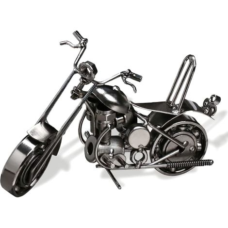 Adorno de motocicleta de hierro forjado - Vintage - Arte en hierro - Modelo de motocicleta para decoración de oficina - Accesorios de fotografía, Colección de arte (Plata)