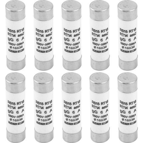 10-teilige zylindrische Sicherung mit hohem Abschaltvermögen und Anzeigevorrichtung 10x38 380-500VAC (6A) (1/5)
