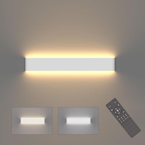 Applique Murale Dimmable Interieur avec Télécommande, Lampe Murale LED Mordern, Pour Chambre, Salon, Salle de Bain, 61cm, 800-2000 Lumen, 3000K-6000K, 20W, Blanc (1/5)