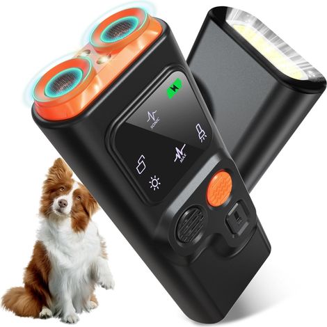 Dispositivo antiabbaio per cani, 2 modalità, dispositivo antiabbaio a ultrasuoni con luce stroboscopica, unità antiabbaio portatile da 9 metri con display per interni ed esterni