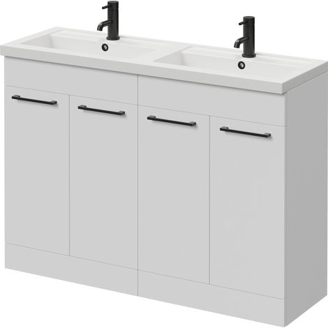 Napoli 390 Gloss White 1200mm 4 Door Vanity Unit with Double Lucia Basins - 1200mm - Matt Black 160mm Handle