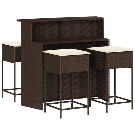Ensemble de bar de jardin avec coussins 5 pcs Mobilier de jardin marron poly rotin (1/5)