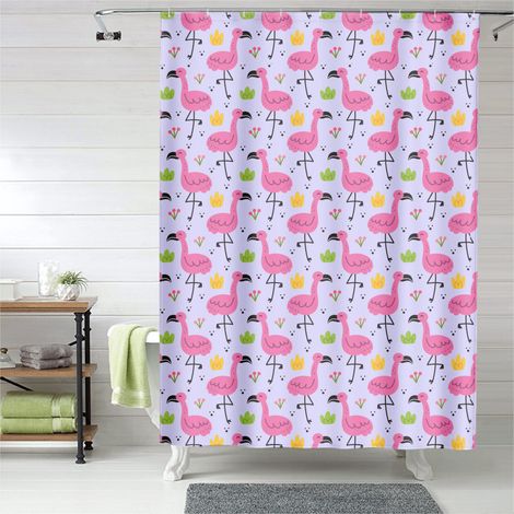 Rideau de douche décor flamant rose élégant, rideau salle de bain, 90x180 cm (1/5)