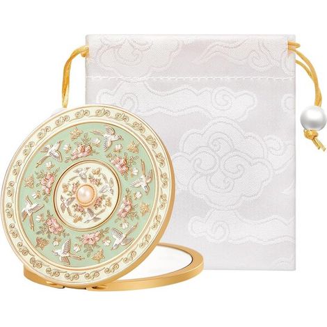 Petit miroir de poche - Miroir de voyage miniature - Miroir de maquillage pliable - Miroir compact - Petit miroir - Avec pochette de rangement - Grossissement - Cadeau pour femmes et filles (1/5)