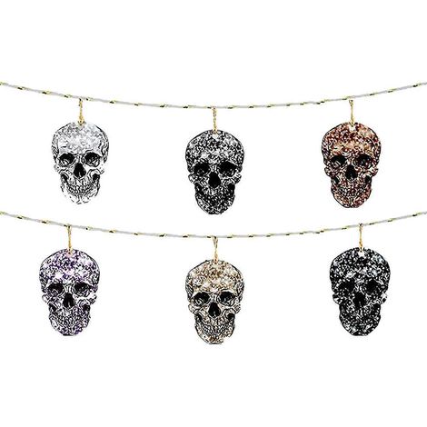 Lot de 6 décorations en bois effrayantes de têtes de squelettes à suspendre pour Halloween (1/3)