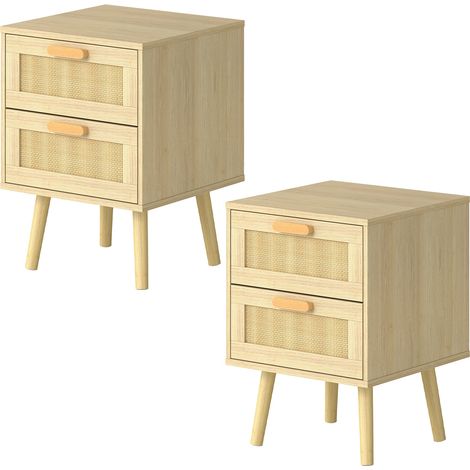 Levede Bedside Table Rattan 2 Pack Drawers Nightstand End Table Bedroom Bamboo (1/5)