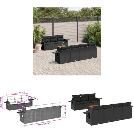 Salon de jardin 8 pcs avec coussins noir résine tressée - Ensemble Salon De Jardin - Meuble Extérieur - Jardin - Mobilier De Jardin - Chaise Lounge - Home & Living (1/3)