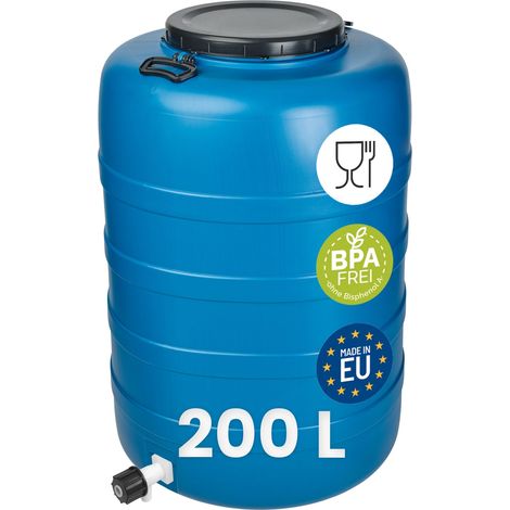 Garronda 200 L mit Hahn Regentonne Regenfass Weithalsfass aus HDPE als Kunststofffass und Wasserbehälter für Wasser und Lebensmittel zur Lagerung Fermentierung GD-0186 Blau