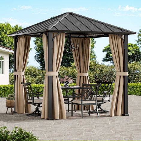 Modern Shade Gartenpavillon 2.5x 2.5 m Hardtop Verzinktem Stahldach Wasserdicht UV-Schutz mit 4 Seitenteile für Garten Hinterhöfe Terrasse (1/5)