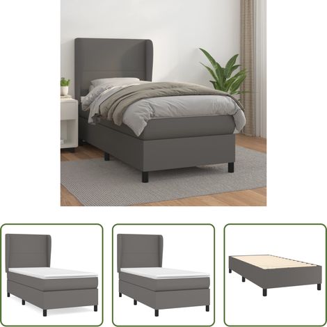 Kunstlederbett - Boxspringbett mit Matratze Grau 90x190 cm Kunstleder (1/5)