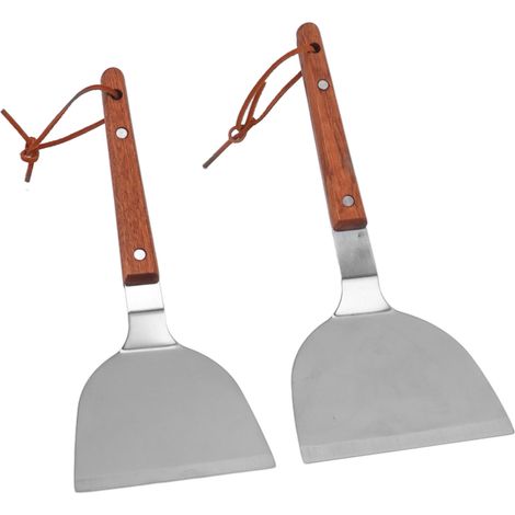 Grillwender aus Edelstahl, kleine und mittlere flache Wender, rutschfester Holzgriff, hitzebeständig, leicht zu reinigen, langlebig, Grillzubehör (1/5)