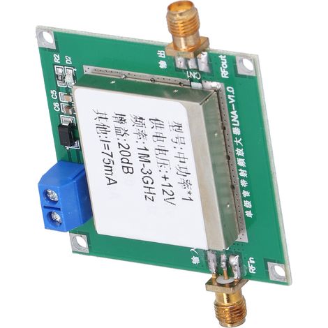 Module amplificateur à faible bruit RF, gain de 19,5 dB, alimentation 12 V CC, 75 mA, bande passante de 1 MHz à 3 GHz. (1/5)