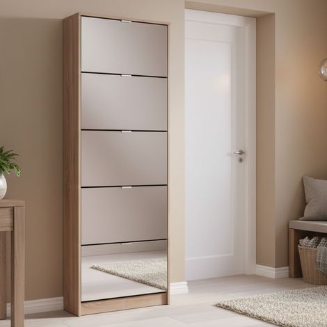 Scarpiera Dentro, Mobile Portascarpe 10 Ripiani, 10 Vani, 5 Ante, 67x28x191.5h cm Marrone Rovere (1/5)
