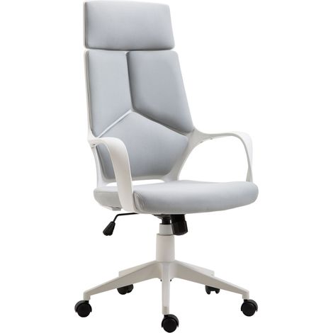 Sedia da Ufficio con Funzione Dondolo, Poltrona Presidenziale in Tessuto Altezza Regolabile e Seduta Girevole, 63x63x117-127 cm, Grigio