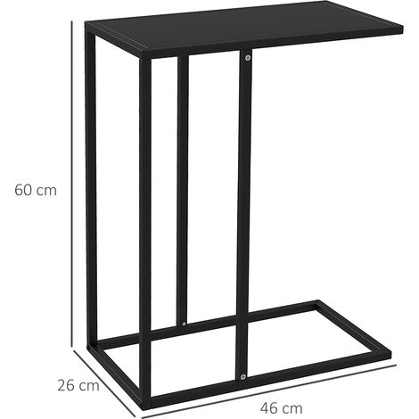 Table d'appoint, table pour ordinateur portable, table basse en forme de C, avec structure en acier, noire (1/5)