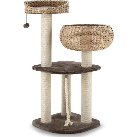 COSTWAY Árbol para Gatos con Posaderos, Torre para Gatos con Camas con Forma de Cesta, Pelota Juguete Colgando, Palos Rascadores Envueltos en Sisal Natural (1/5)