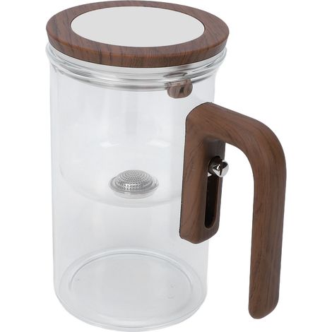 Théière en verre avec passoire 600ml, séparation magnétique de l'eau, théière avec manche en bois, 2 tasses pour la maison et le Restaurant (1/5)