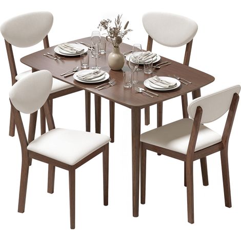 Ensemble table salle à manger avec 4 chaises, table de cuisine avec chaises pour 4 personnes, assise rembourrée, crème (1/5)