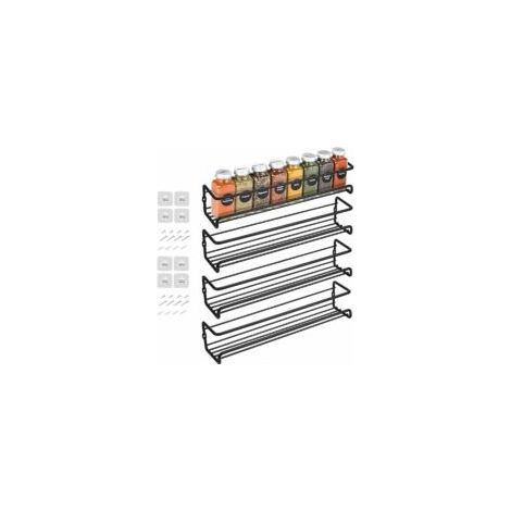 4er-Set schwarze Metall-Gewürzregale für die Wand – Montage ohne Bohren mit Kleber oder Schrauben – Maße 290x60x60mm (1/5)