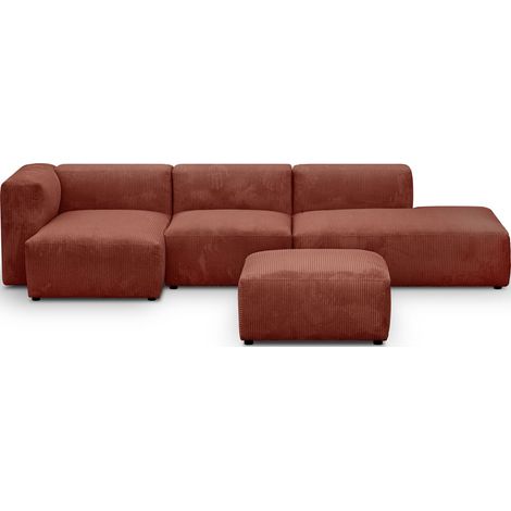 Canapé d'angle à gauche modulable avec méridienne 5 places en velours côtelé rouille + pouf - Modulo (1/5)