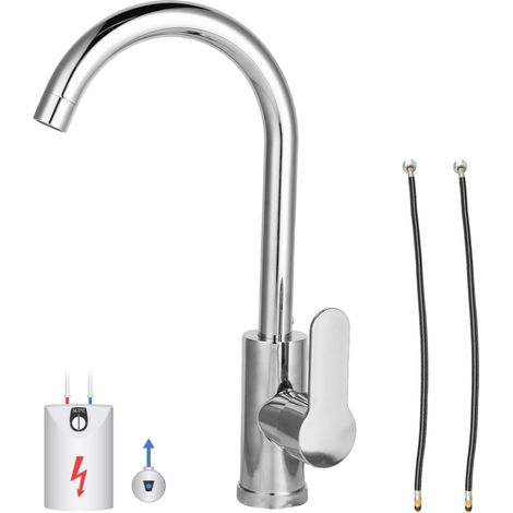Robinet de cuisine - Robinet de cuisine en laiton - Convient pour l'eau chaude et froide - Avec bec flexible et deux tuyaux de raccordement de 60 cm - Idéal pour évier de cuisine ou de buanderie (1/5)