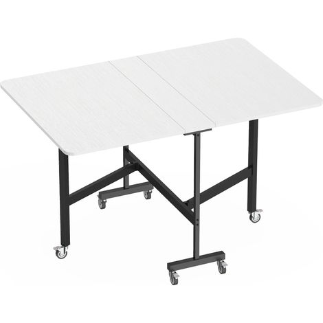 Tavolo Pieghevole per 4-6 Persone 120x80x73 cm con 2 Ribalte e Ruote con Freno Struttura in Acciaio Bianco Legno (1/5)