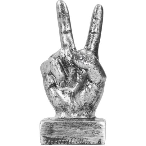 Resin Finger Gesture Sculpture Creative Statue Home Office Desktop Bookcase Ornament DecorSilver (1/5)