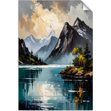 Selbstklebendes Poster – Wandsticker Landschaft See Berge Natur 60x90 cm