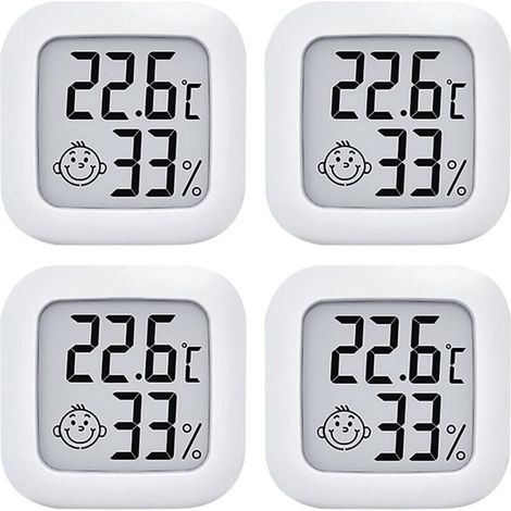 4er-Pack Mini-Digitalthermometer mit hoher Präzision, Temperatur- und Feuchtigkeitsanzeige für Zuhause, Büro und Schlafzimmer (1/4)