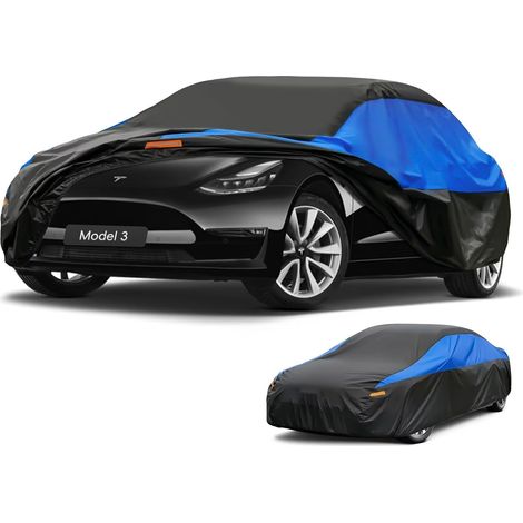 Bâche Voiture Exterieur Respirante, Compatible avec Tesla Model 3(2023-2024) Housse de Protection Voiture Extérieur, Toutes Saisons Peuvent Tout Gérer Contre Pluie Soleil Poussière.,Taille pour Tesla (1/5)