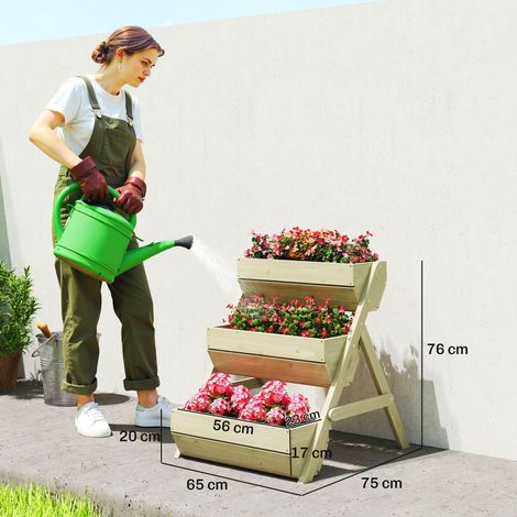 Potager surélevé vertical à 3 niveaux, jardinière verticale en bois avec 3 bacs de plantation, trous de drainage, vert (1/5)