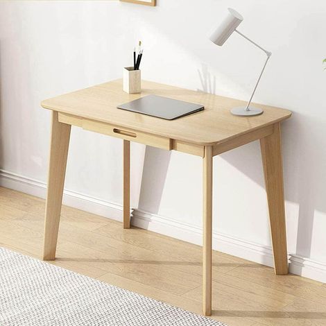 Bureau en bois massif, bureau d'ordinateur de bureau à domicile étudiant 80 × 50 × 75 cm, tiroir de rangement de bureau (1/5)