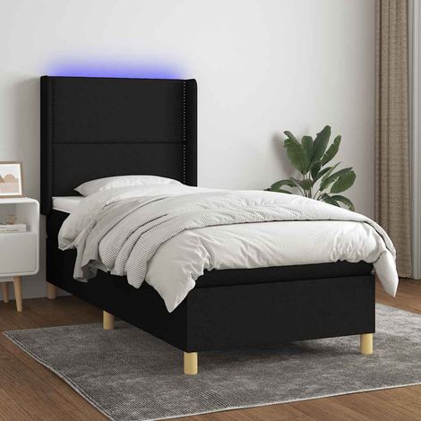 Cama box spring colchón y luces LED tela negro 90x190 cm (1/5)