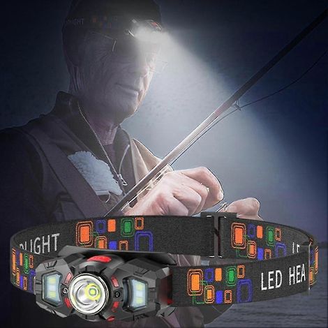 Lampe frontale ergonomique professionnelle, portable et durable, rechargeable par capteur de mouvement intelligent USB LED, avec capteur de mouvement. (1/4)