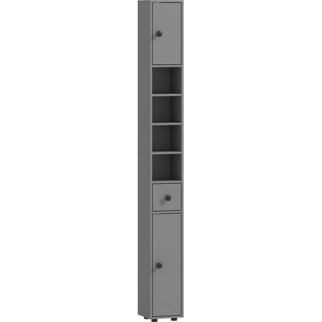 GagaMeuble de salle de bain colonne 4 etageres et tiroir design fin gris (1/5)