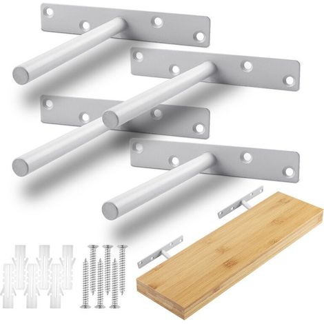 2pcs Support étagère flottant,acier inoxydable,fixation murale invisible,blanc mat,salon cuisine (1/5)