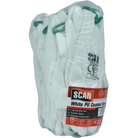 Premium White PU Coated Work Gloves - Medium Size (Size 8), Pack of 12, Model 5004W