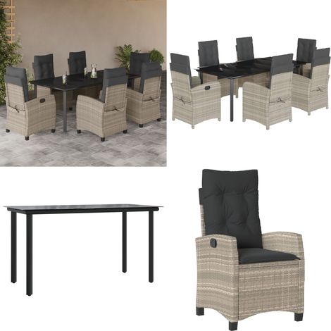 Ensemble à manger de jardin et coussins 7 pcs gris clair rotin - Chaise de jardin - Table de jardin (1/5)