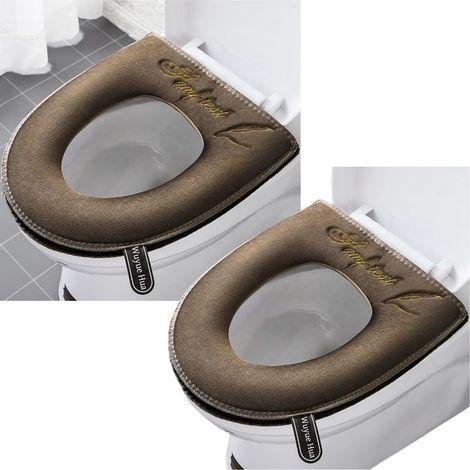 2er-Set WC-Sitzbezüge – Dickes, waschbares Kissen mit Griff – Weiche Acrylfaser für ovale Sitze – Braun – Universalgröße (1/5)
