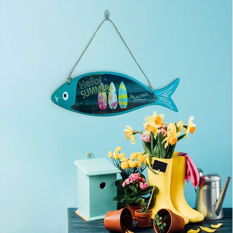 Panneau D'accueil En Bois Forme De Poisson - Décoration Murale Nautique Vintage - Pour Porte Ou Mur - 35 X 12 Cm - 1 Pièce (1/3)
