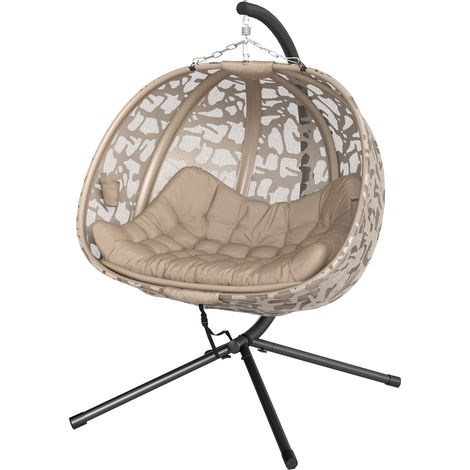 Fauteuil suspendu 2 places avec 2 poches, 2 coussins et panier pliable, 126 x 126 x 176 cm (1/5)