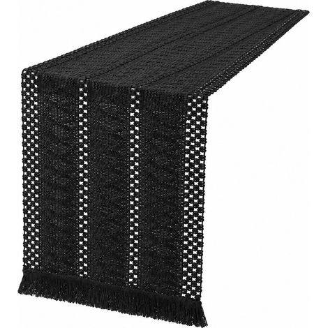 Chemin de table rétro japonais en coton et lin, drapeau de table à rayures, Noël, 30 cm de large (la largeur dépend de la couleur) x longueur 180 cm (la taille comprend les pompons) - Trois rangées - (1/5)